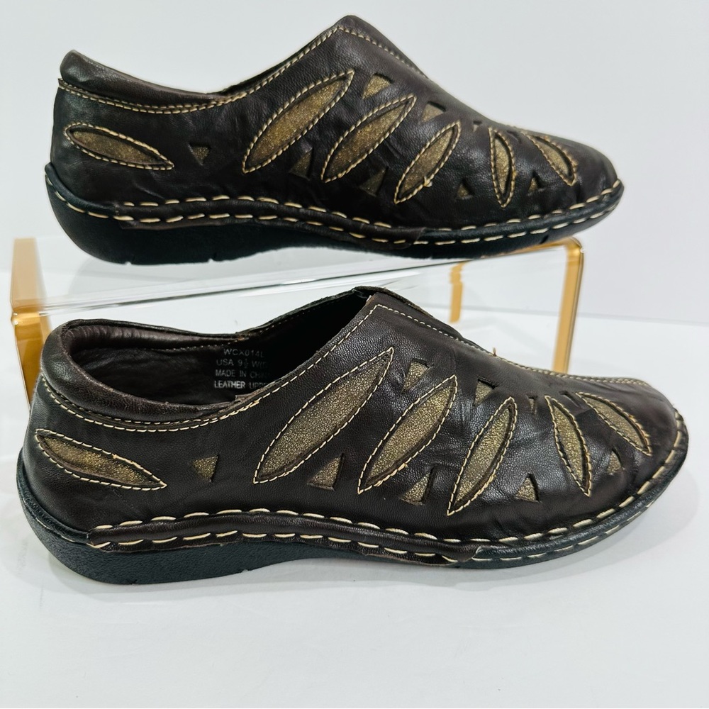 💚 PROPET BROWN LEATHER CAMEO SLIP ONS LIKE NEW WOMENS SIZE 9.5 COMFORTABLE - Picture 4 of 9